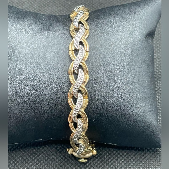 Vintage Marked 925 Sterling Silver Braided Two Toned Tennis Bracelet - Picture 6 of 6